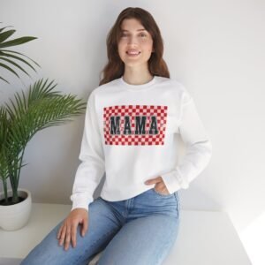 Checkered MAMA Crewneck – Red and Pink Checkered