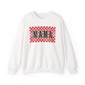 Checkered MAMA Crewneck – Red and Pink Checkered